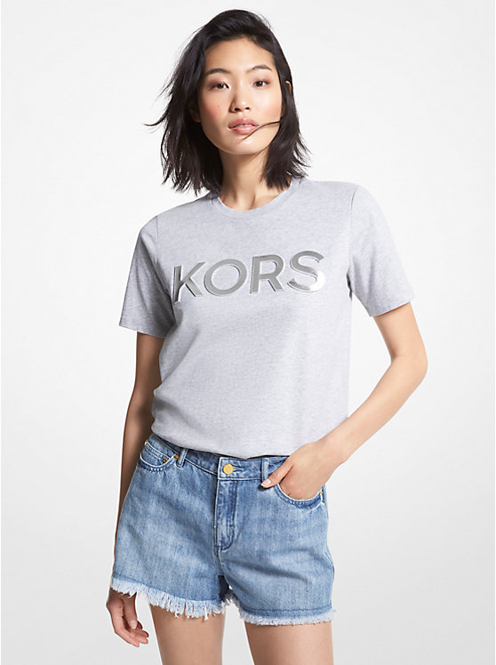 Women Michael Kors Logo Organic Cotton T Shirts Grey | YLWQEZ-406