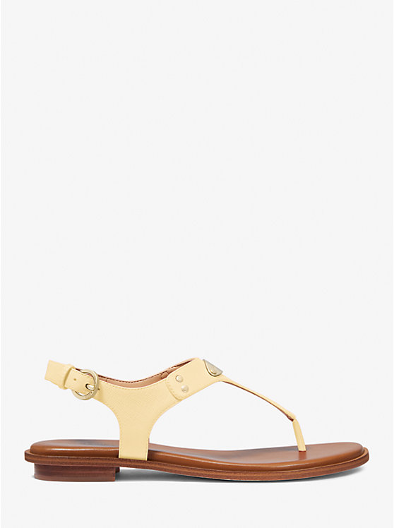 Women Michael Kors Logo Plate Leather Sandals Brown | LVBRZG-290