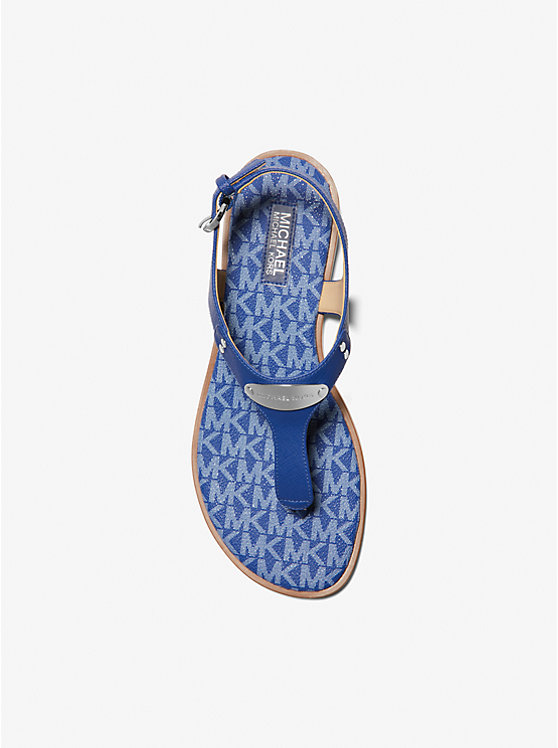 Women Michael Kors Logo Plate Sandals Deep Blue | PCNWYA-549