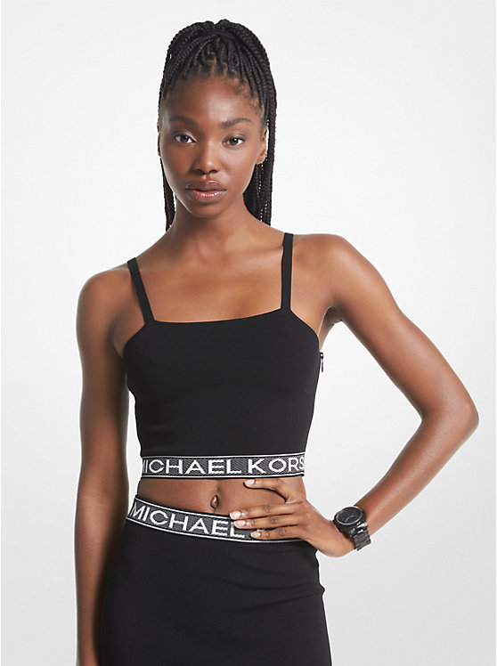 Women Michael Kors Logo Tape Stretch Knit Tanks Black | SCIGQJ-409