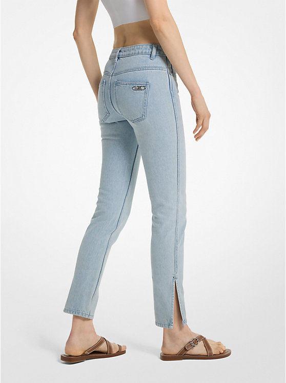 Women Michael Kors Low-Rise Denim Split-Hem Jeans Blue Wash | ROFAVD-268