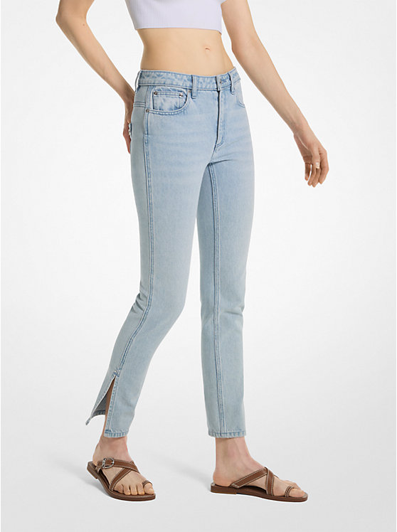 Women Michael Kors Low-Rise Denim Split-Hem Jeans Blue Wash | ROFAVD-268