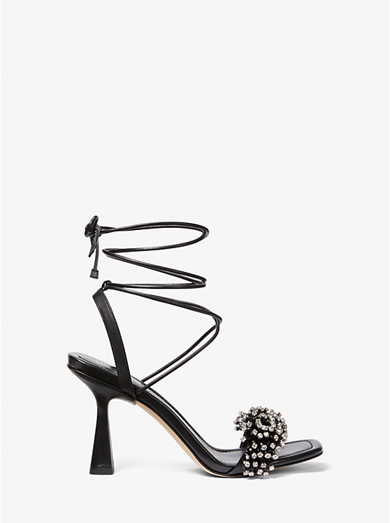 Women Michael Kors Lucia Embellished Leather Sandals Black | IHVYTE-725