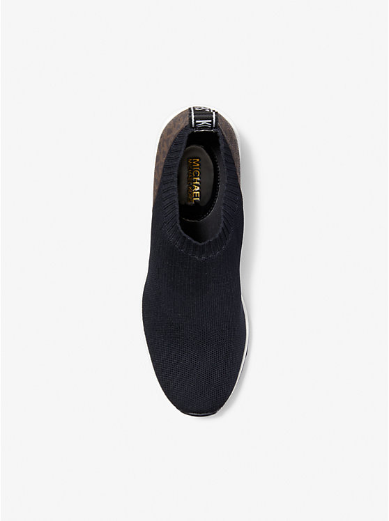 Women Michael Kors Mabel Stretch Knit and Signature Logo Slip-On Sneakers Black | RAUGKI-394