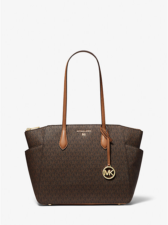 Women Michael Kors Marilyn Medium Logo Tote Bag Chocolate | IRJOQM-904