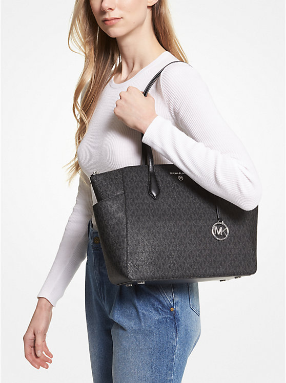 Women Michael Kors Marilyn Medium Logo Tote Bag Black | NZLXFU-473