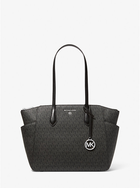 Women Michael Kors Marilyn Medium Logo Tote Bag Black | NZLXFU-473