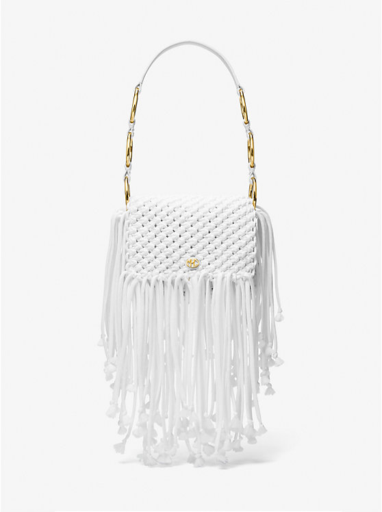 Women Michael Kors Marissa Medium Hand-Woven Macramé Shoulder Bags White | AIRDHL-675