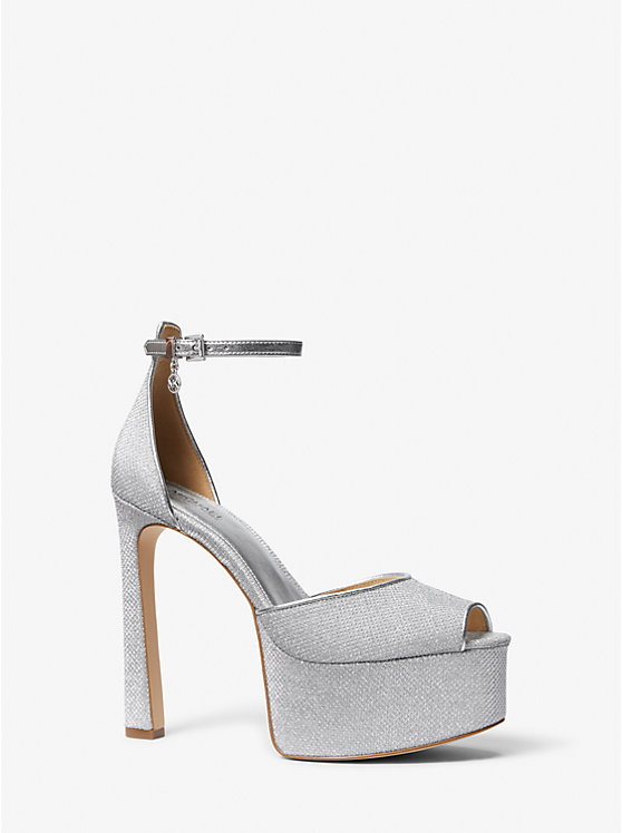 Women Michael Kors Martina Glitter Mesh Peep-Toe Platform Pumps Silver | ZBWFCI-286