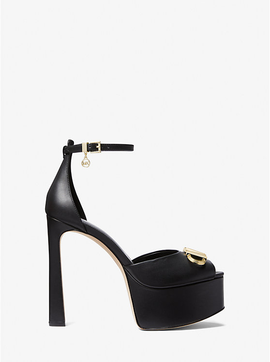 Women Michael Kors Martina Leather Peep-Toe Platform Pumps Black | DYRTSJ-029