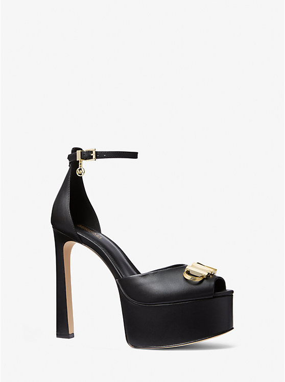 Women Michael Kors Martina Leather Peep-Toe Platform Pumps Black | DYRTSJ-029