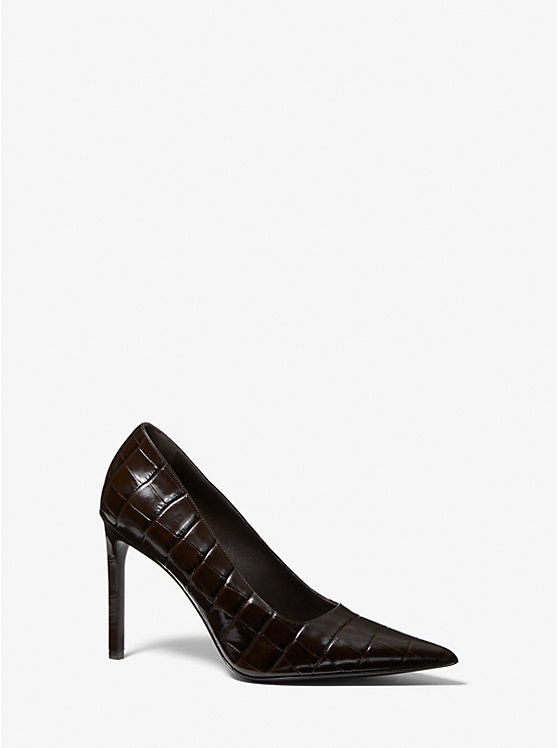 Women Michael Kors Martine Crocodile Embossed Leather Pumps Chocolate | GFZDHU-138