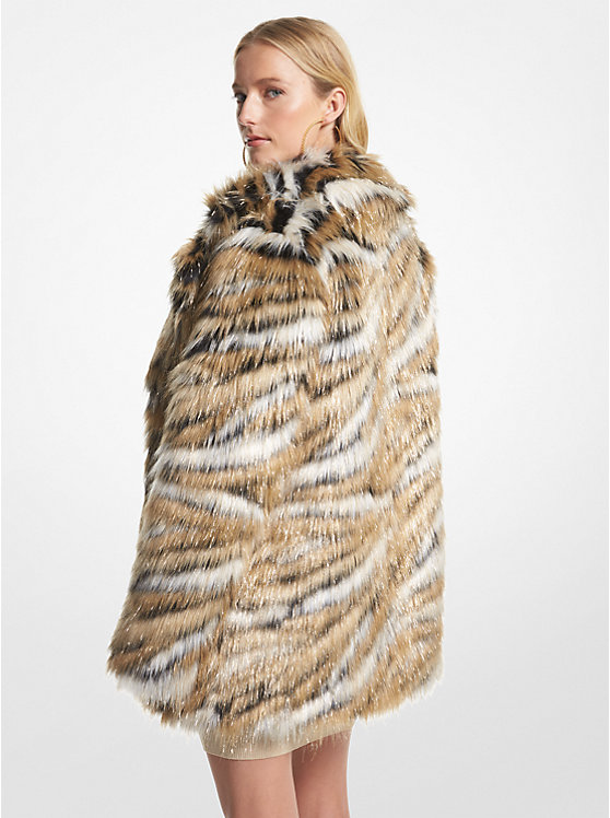 Women Michael Kors Metallic Tiger Jacquard Faux Fur Coats Khaki | XLAFTP-068