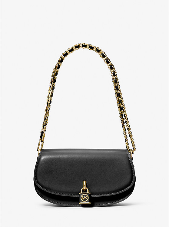 Women Michael Kors Mila Small Leather Shoulder Bags Black | GJDTPE-642