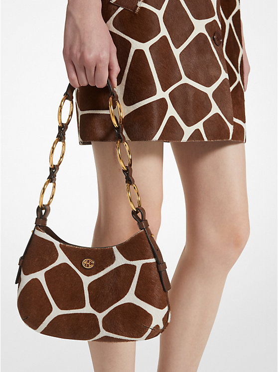 Women Michael Kors Mini Giraffe Print Calf Hair Shoulder Bags Brown / White | ORELJK-695