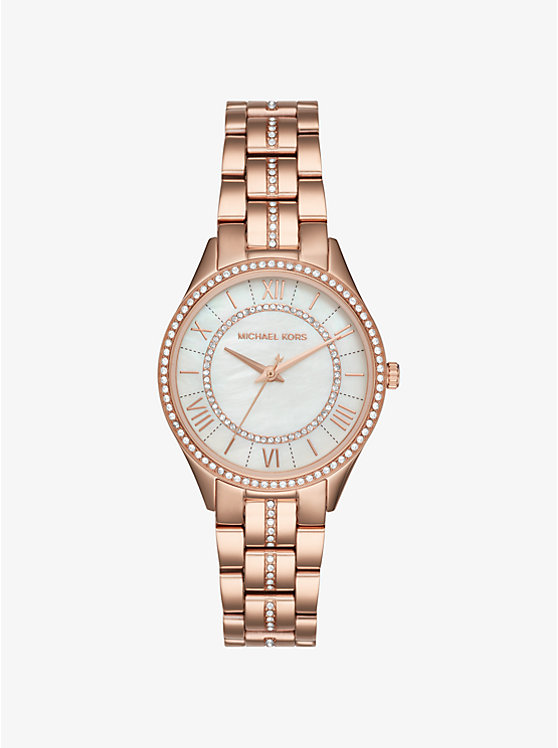 Women Michael Kors Mini Lauryn Pavé Rose Gold-Tone Watches Rose Gold | KHLWSP-036