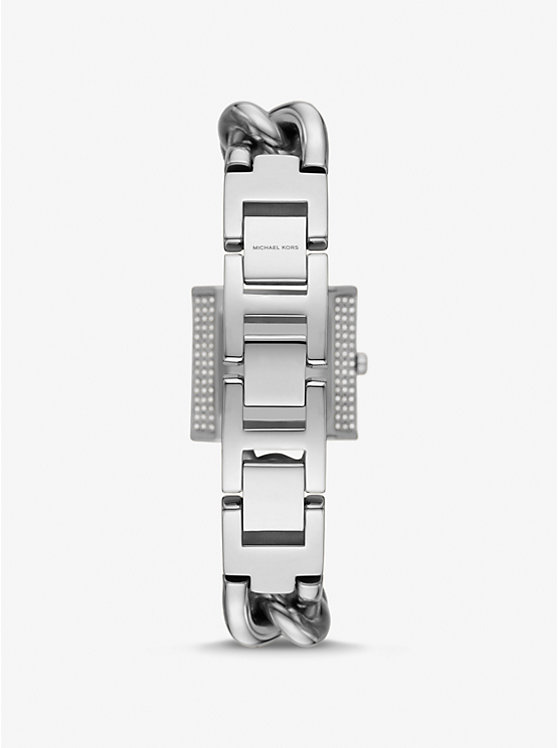 Women Michael Kors Mini Lock Pavé Silver-Tone Chain Watches Silver | JMBIPL-894