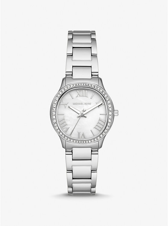 Women Michael Kors Mini Sage Pavé Silver-Tone Watches Silver | GHIEPM-604