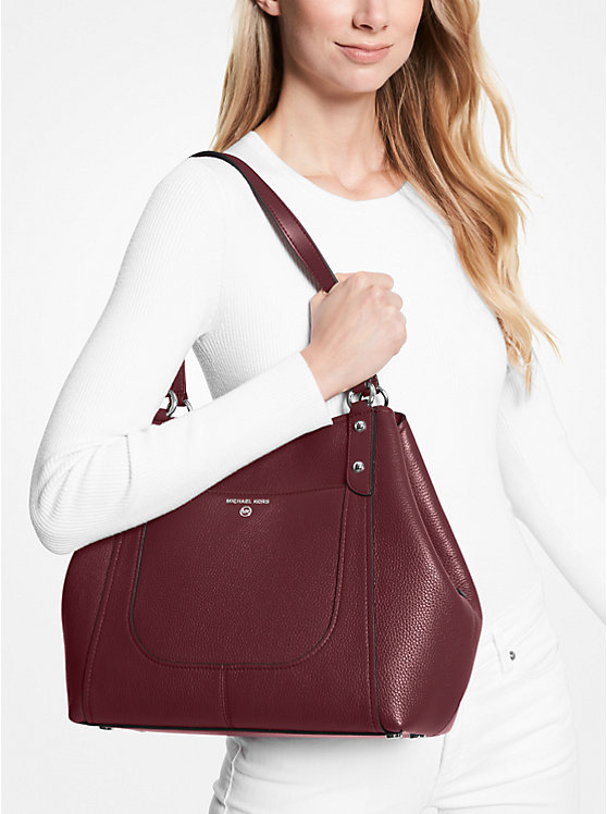 Women Michael Kors Molly Large Pebbled Leather Tote Bag Burgundy | JWLSIF-128