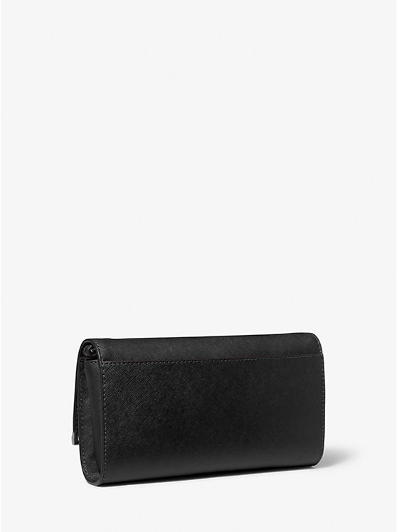 Women Michael Kors Mona Large Saffiano Leather Clutch Crossbody Bags Black | QCGWFH-745