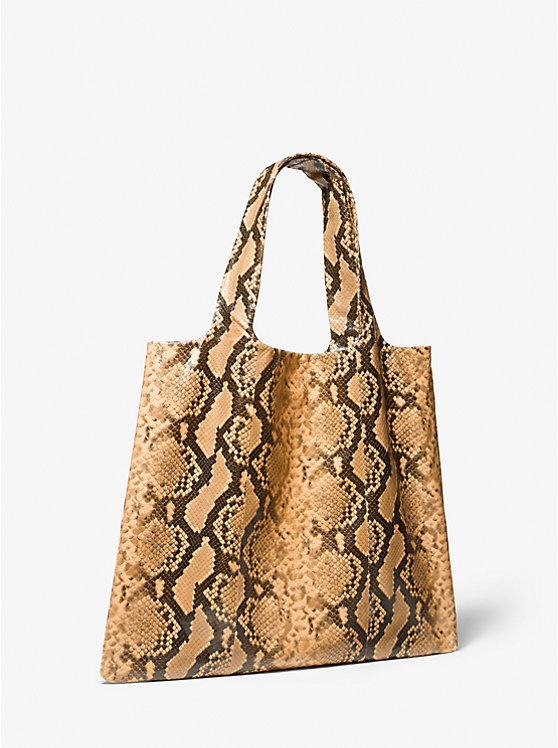 Women Michael Kors Monogramme Python Embossed Leather Tote Bag Brown | KHTNWD-093