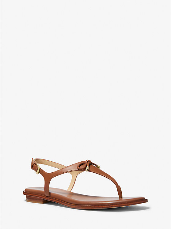 Women Michael Kors Nori Leather T-Strap Sandals Brown | YCOQXK-231