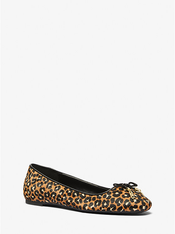 Women Michael Kors Nori Leopard Print Calf Hair Flat Shoes Black | ENIWCG-270