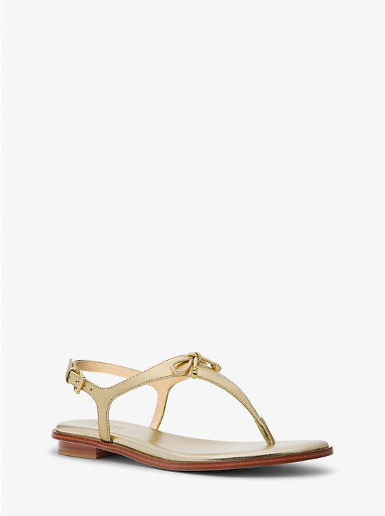 Women Michael Kors Nori Metallic Leather T-Strap Sandals Gold | TJNBXS-251