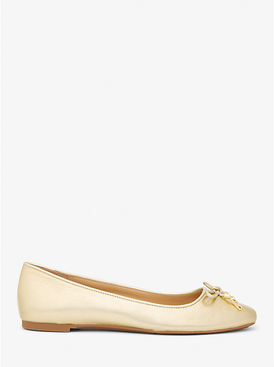 Women Michael Kors Nori Metallic Leather Flat Shoes Gold | HTPOGA-187