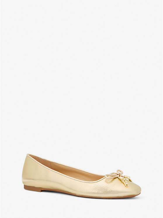 Women Michael Kors Nori Metallic Leather Flat Shoes Gold | HTPOGA-187