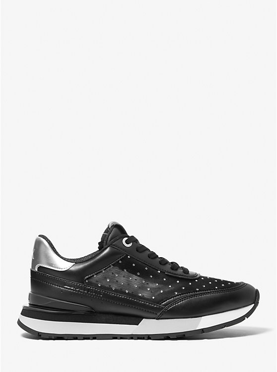 Women Michael Kors Nova Embellished Mesh Sneakers Black | NYPEQF-901