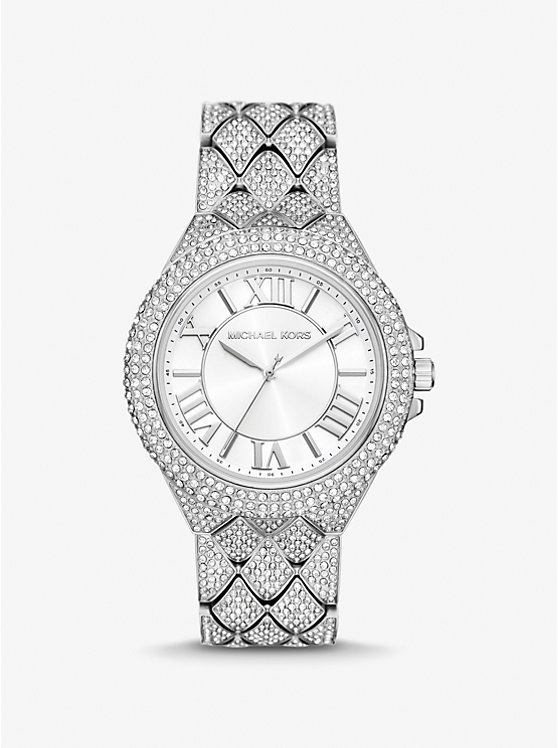 Women Michael Kors Oversized Camille Pavé Silver-Tone Watches Silver | IVOKAT-201