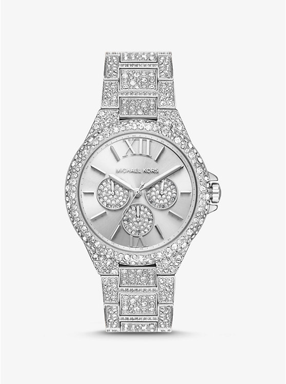 Women Michael Kors Oversized Camille Pavé Silver-Tone Watches Silver | UZPLND-371