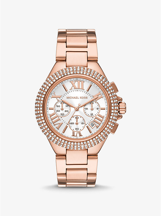 Women Michael Kors Oversized Camille Pavé Rose Gold-Tone Watches Rose Gold | BLYIEH-701