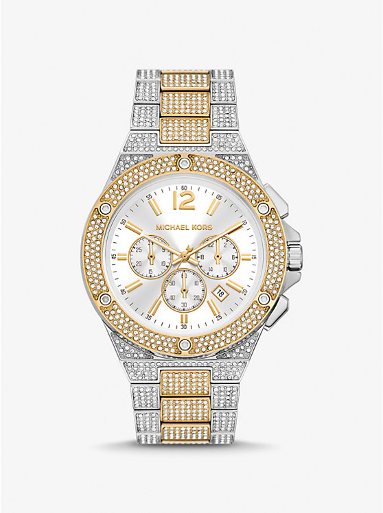 Women Michael Kors Oversized Lennox Pavé Two-Tone Watches Gold | NPJVCY-153