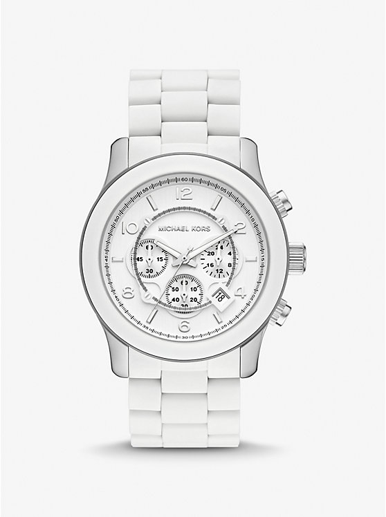 Women Michael Kors Oversized Runway White-Tone Watches White | ZPDFSH-496