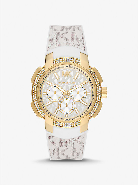 Women Michael Kors Oversized Sydney Pavé Gold-Tone and Logo Watches Light Yellow | WVIYLO-874