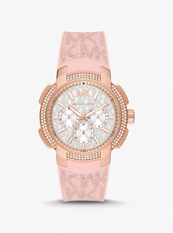 Women Michael Kors Oversized Sydney Pavé Rose Gold-Tone and Logo Watches Pink | NVIYDM-280