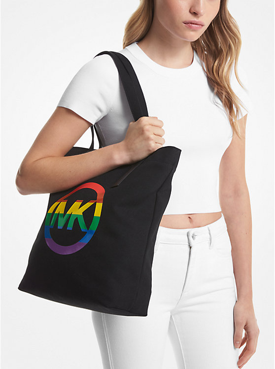 Women Michael Kors PRIDE Rainbow Logo Cotton Tote Bag Black | ROBSHK-854