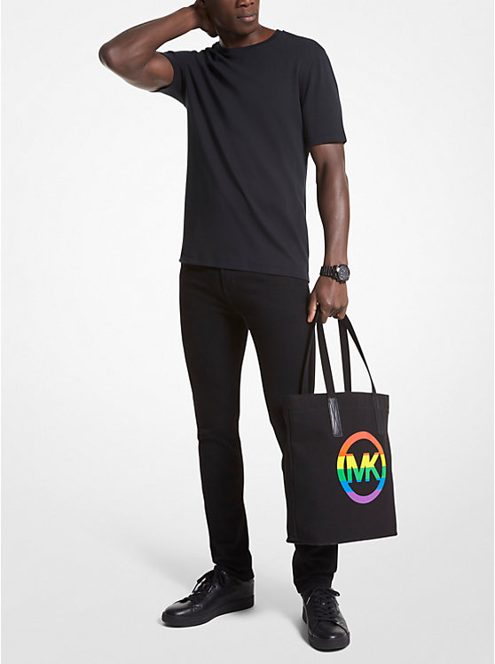 Women Michael Kors PRIDE Rainbow Logo Cotton Tote Bag Black | ROBSHK-854