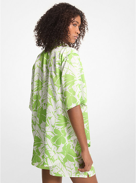 Women Michael Kors Palm Print Satin Cabana Shirts Green | JUAXTW-287