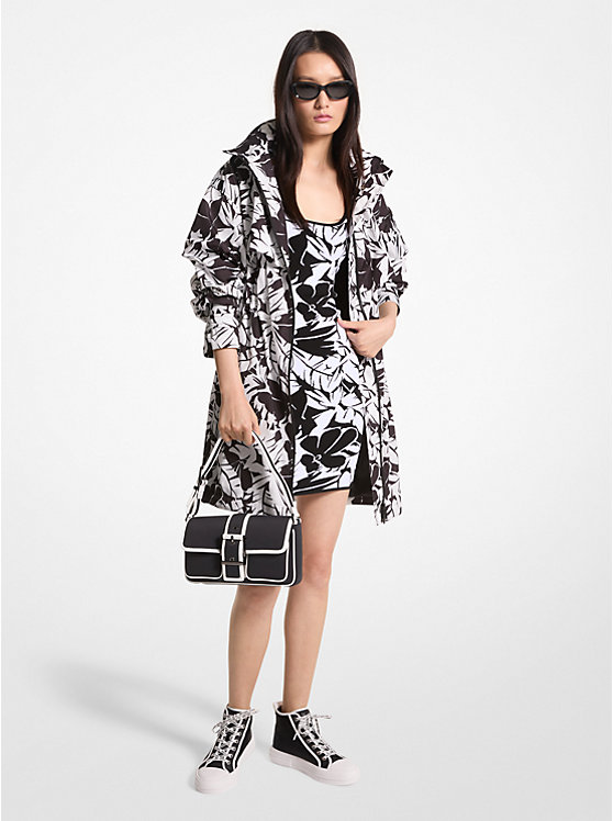 Women Michael Kors Palm Print Woven Anorak Jackets Black / White | PKENLY-942