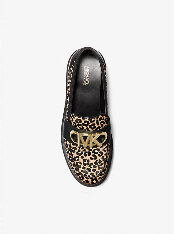 Women Michael Kors Parker Leopard Print Calf Hair Loafers Black | GHVJKM-078