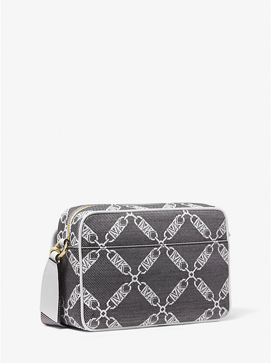 Women Michael Kors Parker Medium Empire Logo Jacquard Crossbody Bags Black / White | YHGPAS-527