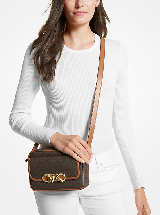 Women Michael Kors Parker Medium Logo Crossbody Bags Chocolate | IGTDQM-143