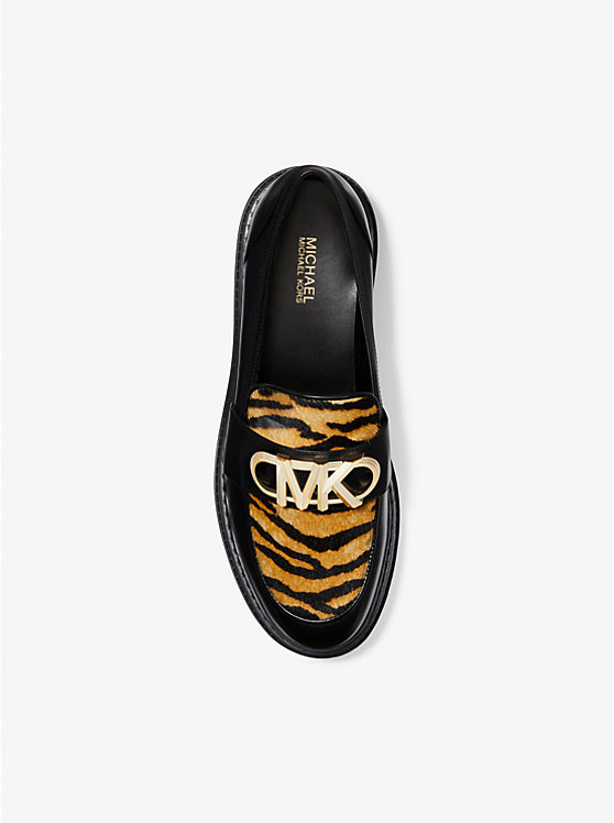 Women Michael Kors Parker Tiger Print Calf Hair and Leather Loafers Black | RZULHN-891