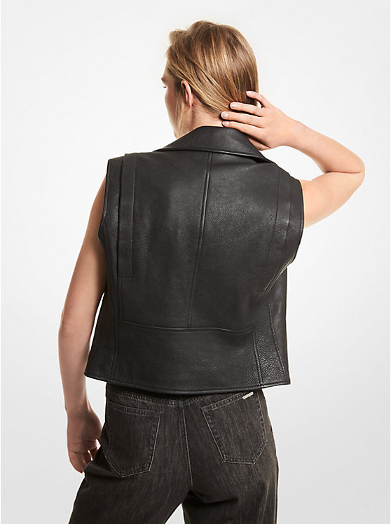 Women Michael Kors Pebbled Leather Moto Vest Black | HYLGEA-549