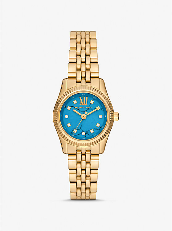 Women Michael Kors Petite Lexington Pavé Gold-Tone Watches Turquoise | QBKFUV-167