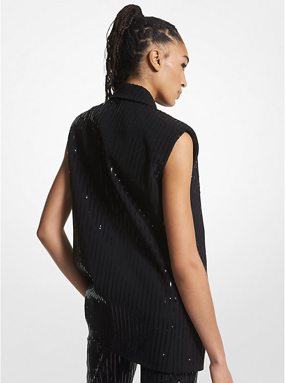 Women Michael Kors Pinstripe Sequined Crepe Sleeveless Blazers Black | ZOJXYB-965