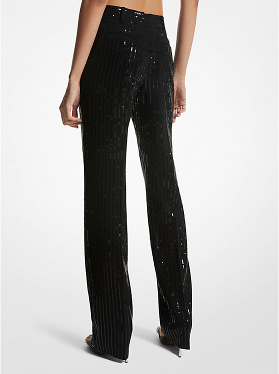 Women Michael Kors Pinstripe Sequined Crepe Straight-Leg Pants Black | UPCINZ-173